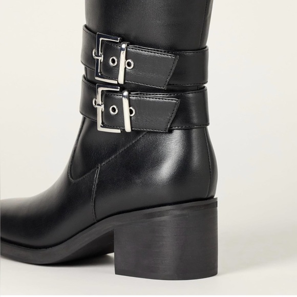 The Drop Women's Sage Tall Biker Boot with Buckles, Black, NWT - Picture 4 of 10